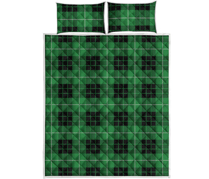 Black And Green Tartan Pattern Print Quilt Bed Set