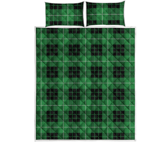 Black And Green Tartan Pattern Print Quilt Bed Set