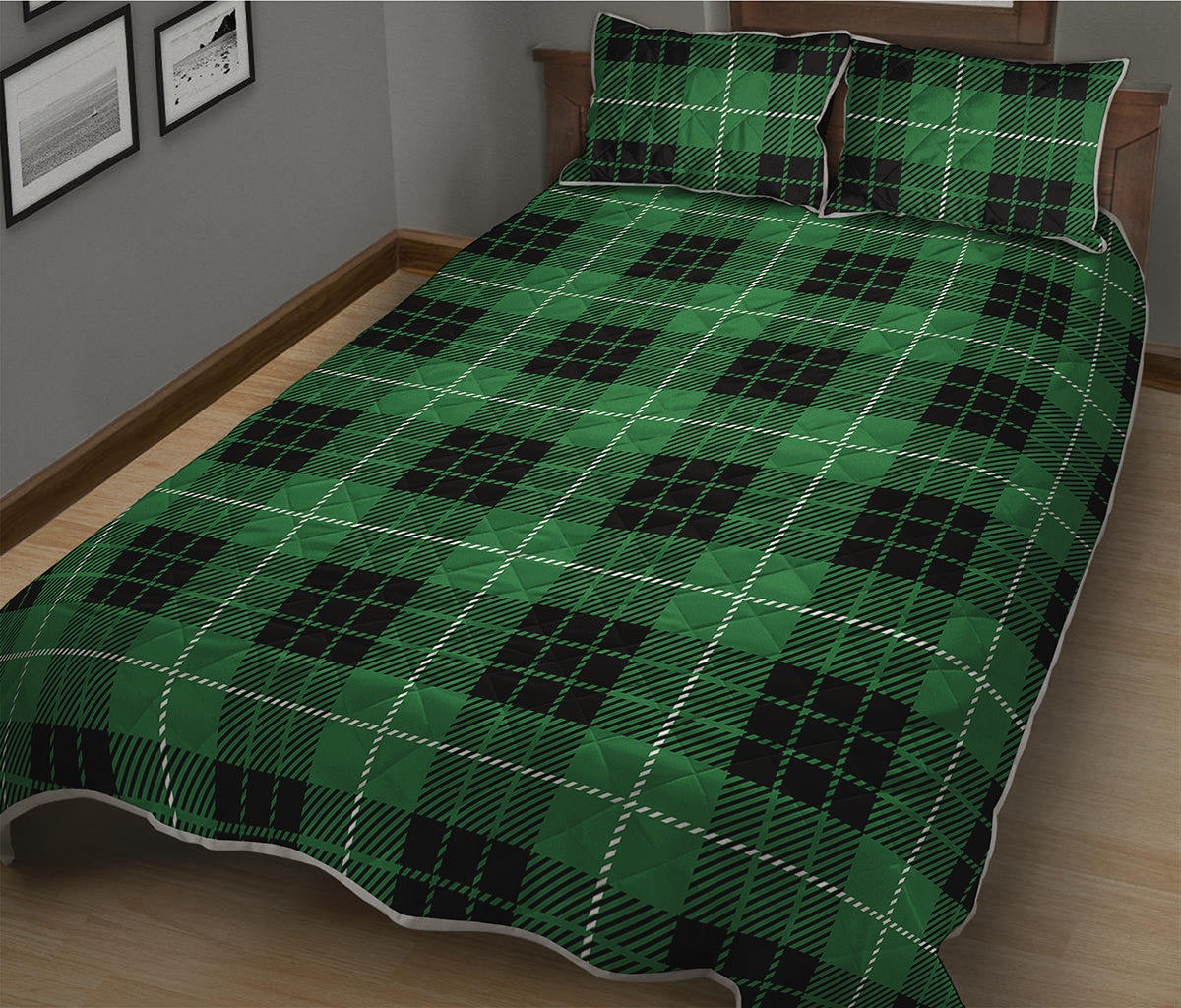 Black And Green Tartan Pattern Print Quilt Bed Set