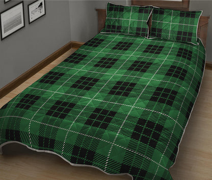 Black And Green Tartan Pattern Print Quilt Bed Set