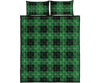Black And Green Tartan Pattern Print Quilt Bed Set