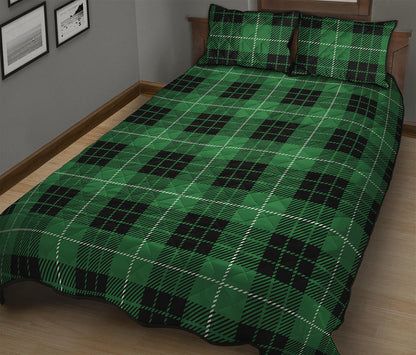 Black And Green Tartan Pattern Print Quilt Bed Set