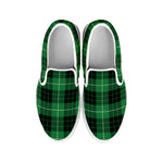 Black And Green Tartan Pattern Print White Slip On Shoes