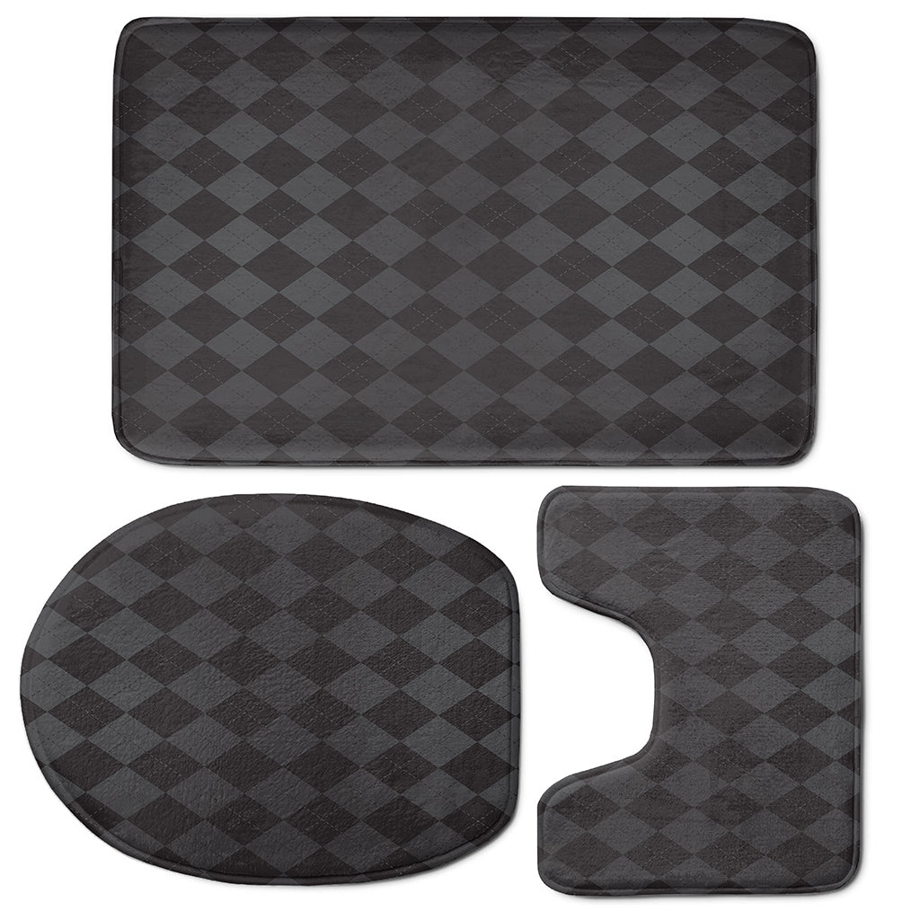 Black And Grey Argyle Pattern Print 3 Piece Bath Mat Set