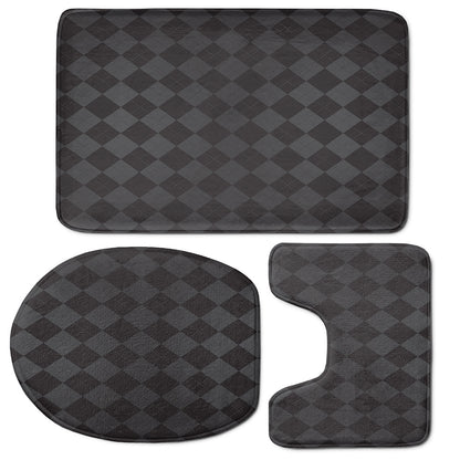 Black And Grey Argyle Pattern Print 3 Piece Bath Mat Set