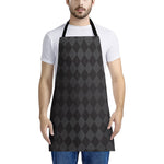 Black And Grey Argyle Pattern Print Apron