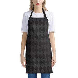 Black And Grey Argyle Pattern Print Apron