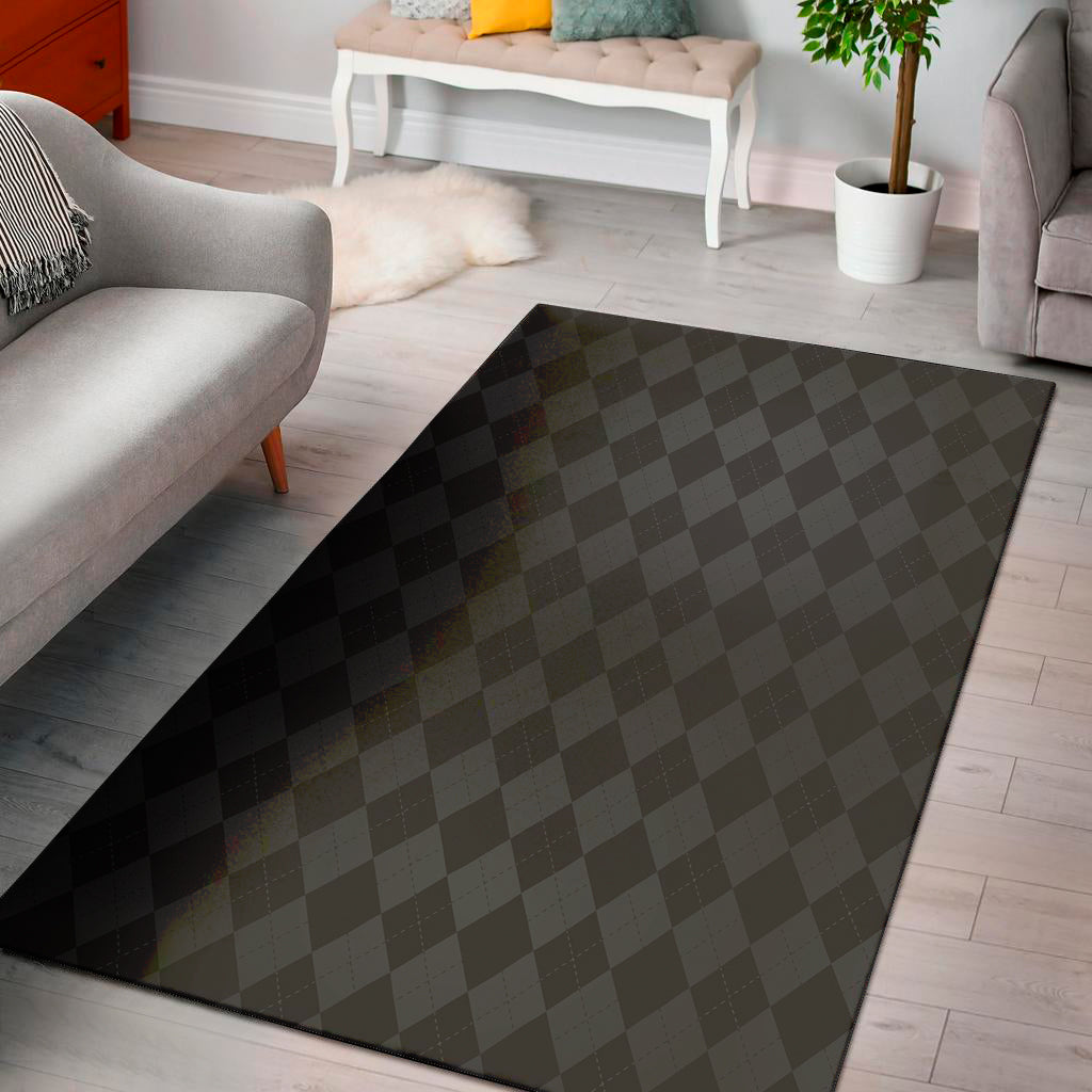 Black And Grey Argyle Pattern Print Area Rug