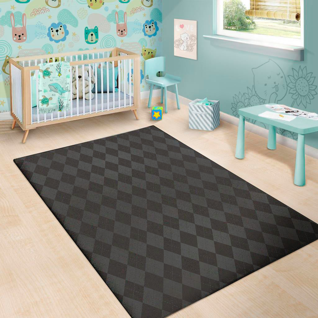 Black And Grey Argyle Pattern Print Area Rug