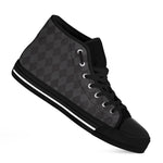 Black And Grey Argyle Pattern Print Black High Top Shoes