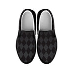 Black And Grey Argyle Pattern Print Black Slip On Shoes