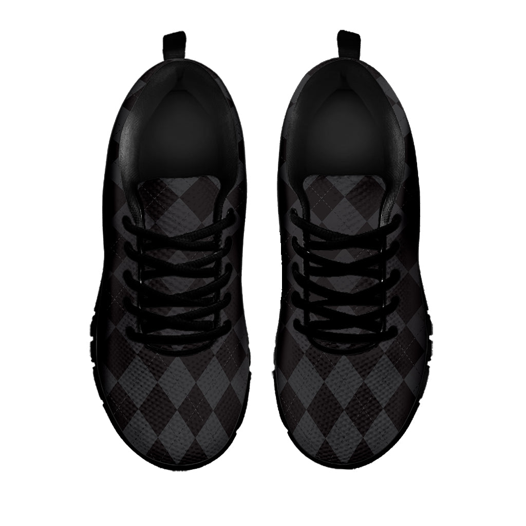 Black And Grey Argyle Pattern Print Black Sneakers