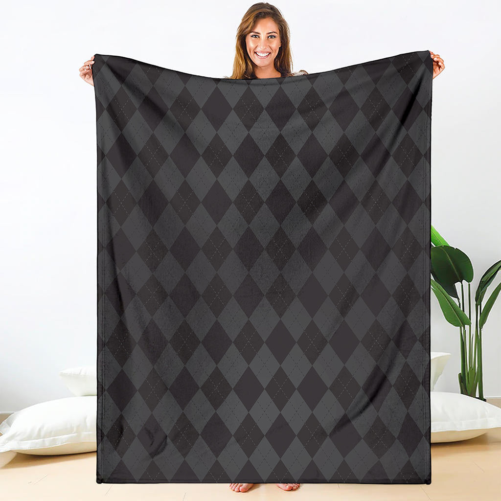 Black And Grey Argyle Pattern Print Blanket