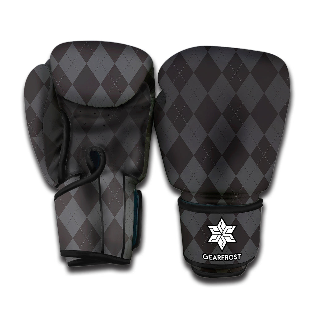 Black And Grey Argyle Pattern Print Boxing Gloves