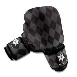 Black And Grey Argyle Pattern Print Boxing Gloves