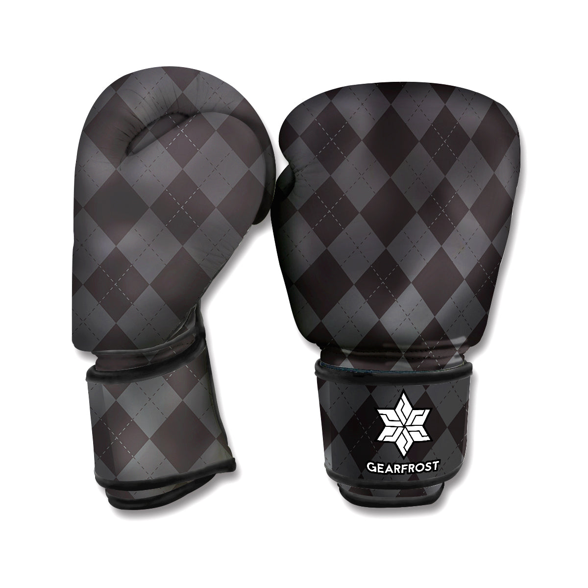 Black And Grey Argyle Pattern Print Boxing Gloves