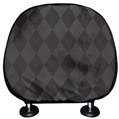 Black And Grey Argyle Pattern Print Car Headrest Covers