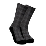 Black And Grey Argyle Pattern Print Crew Socks