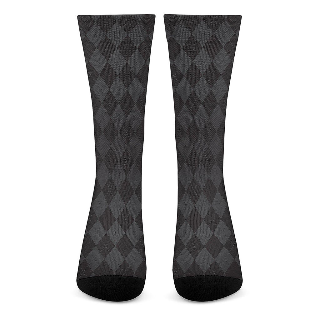 Black And Grey Argyle Pattern Print Crew Socks