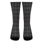 Black And Grey Argyle Pattern Print Crew Socks