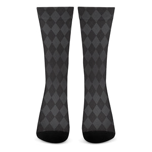 Black And Grey Argyle Pattern Print Crew Socks