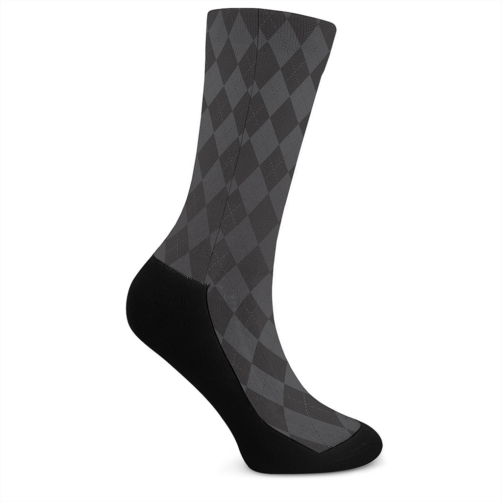 Black And Grey Argyle Pattern Print Crew Socks