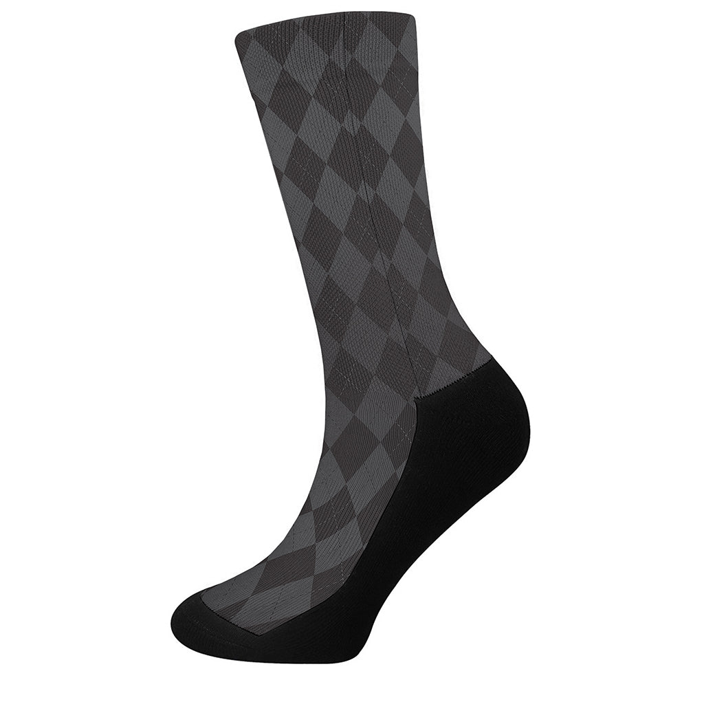 Black And Grey Argyle Pattern Print Crew Socks