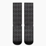 Black And Grey Argyle Pattern Print Crew Socks