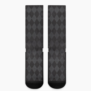 Black And Grey Argyle Pattern Print Crew Socks