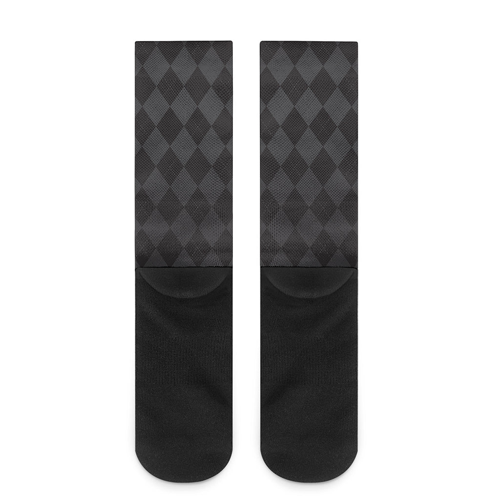 Black And Grey Argyle Pattern Print Crew Socks