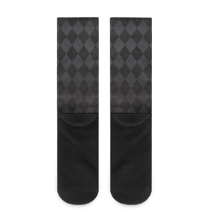 Black And Grey Argyle Pattern Print Crew Socks