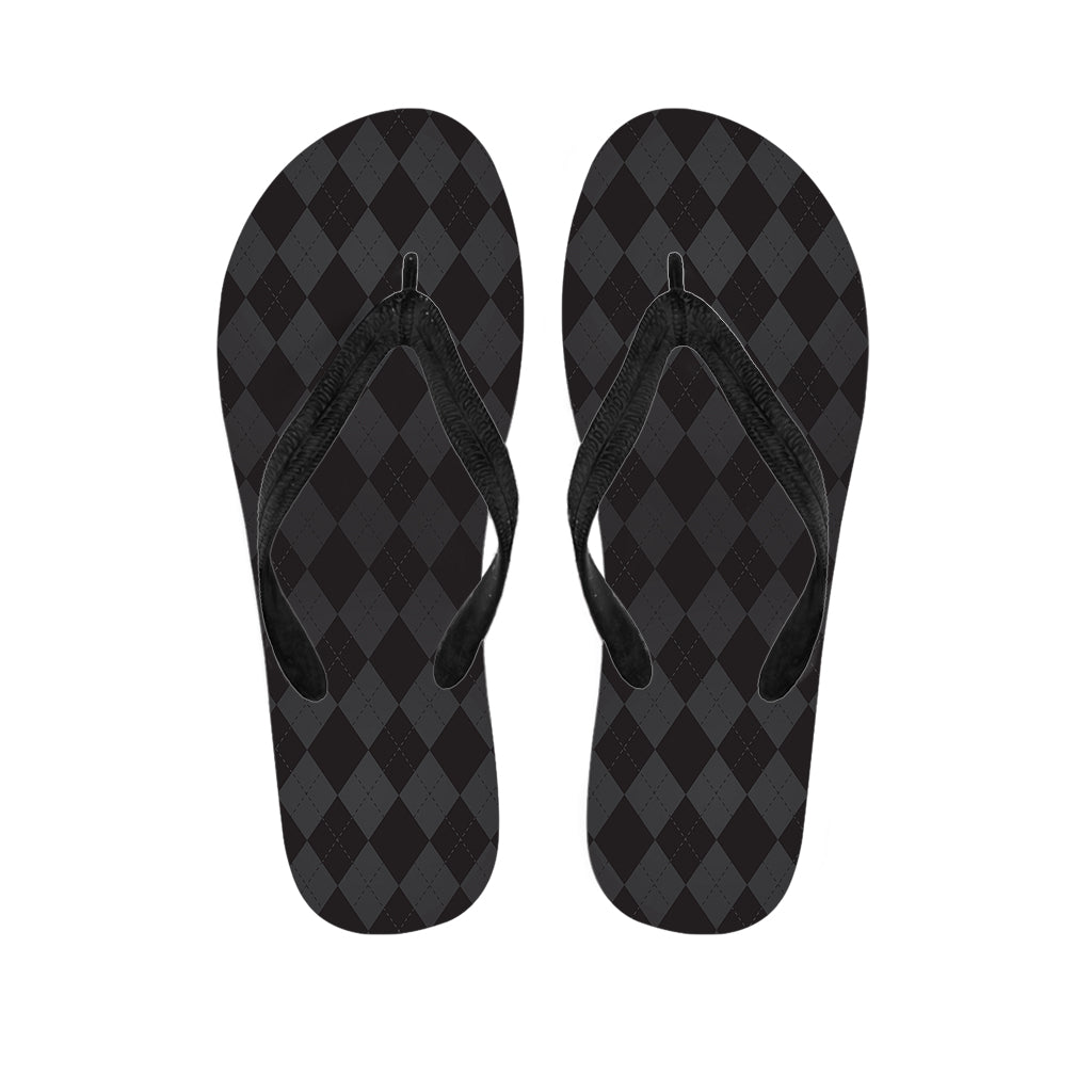 Black And Grey Argyle Pattern Print Flip Flops