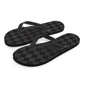 Black And Grey Argyle Pattern Print Flip Flops