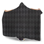 Black And Grey Argyle Pattern Print Hooded Blanket