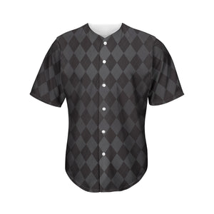 Black And Grey Argyle Pattern Print Men's Baseball Jersey