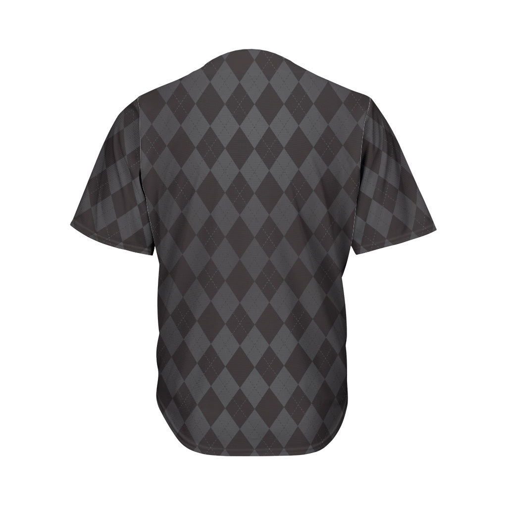 Black And Grey Argyle Pattern Print Men's Baseball Jersey