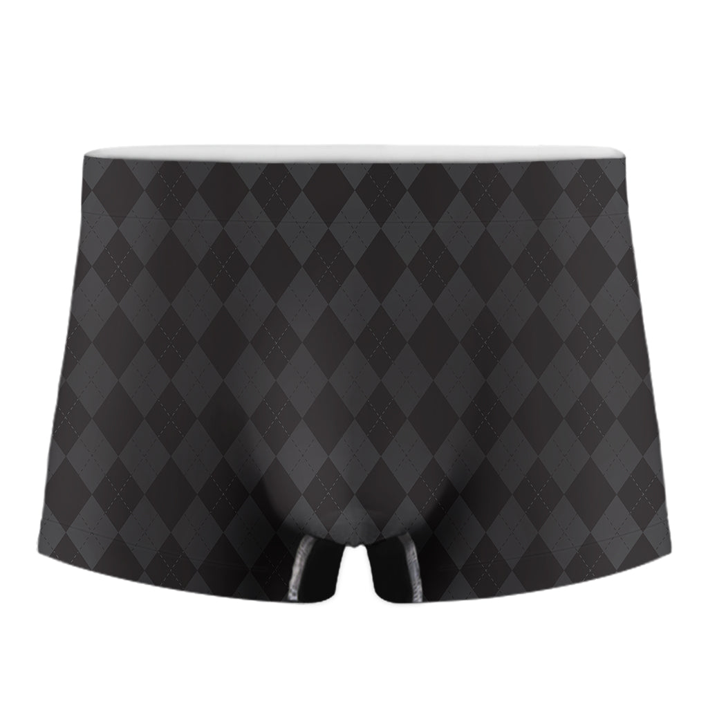 Black And Grey Argyle Pattern Print Men's Boxer Briefs