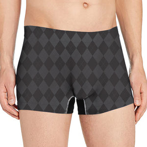 Black And Grey Argyle Pattern Print Men's Boxer Briefs