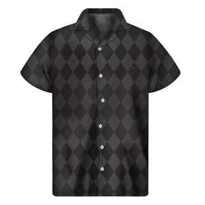 Black And Grey Argyle Pattern Print Men's Short Sleeve Shirt