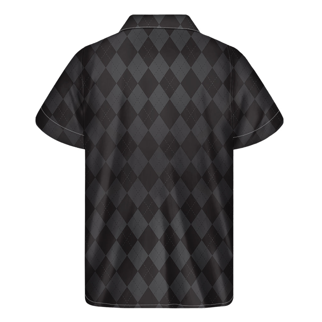 Black And Grey Argyle Pattern Print Men's Short Sleeve Shirt