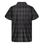 Black And Grey Argyle Pattern Print Men's Short Sleeve Shirt