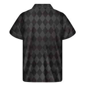 Black And Grey Argyle Pattern Print Men's Short Sleeve Shirt