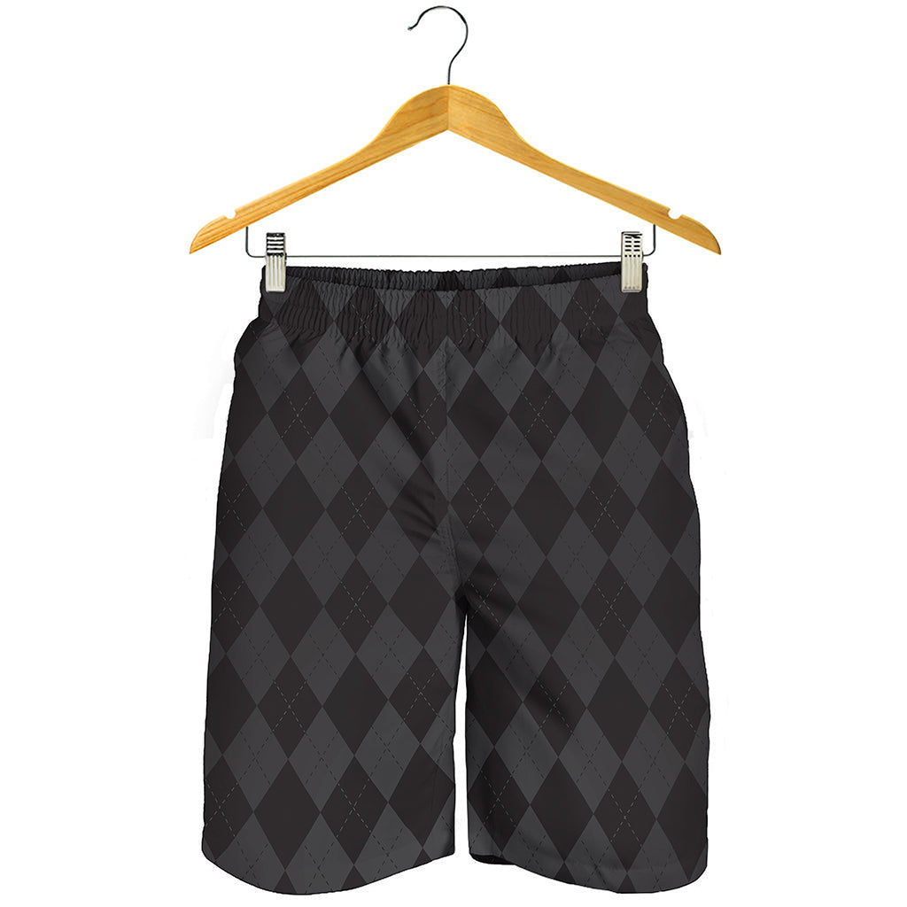 Black And Grey Argyle Pattern Print Men's Shorts