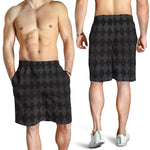 Black And Grey Argyle Pattern Print Men's Shorts