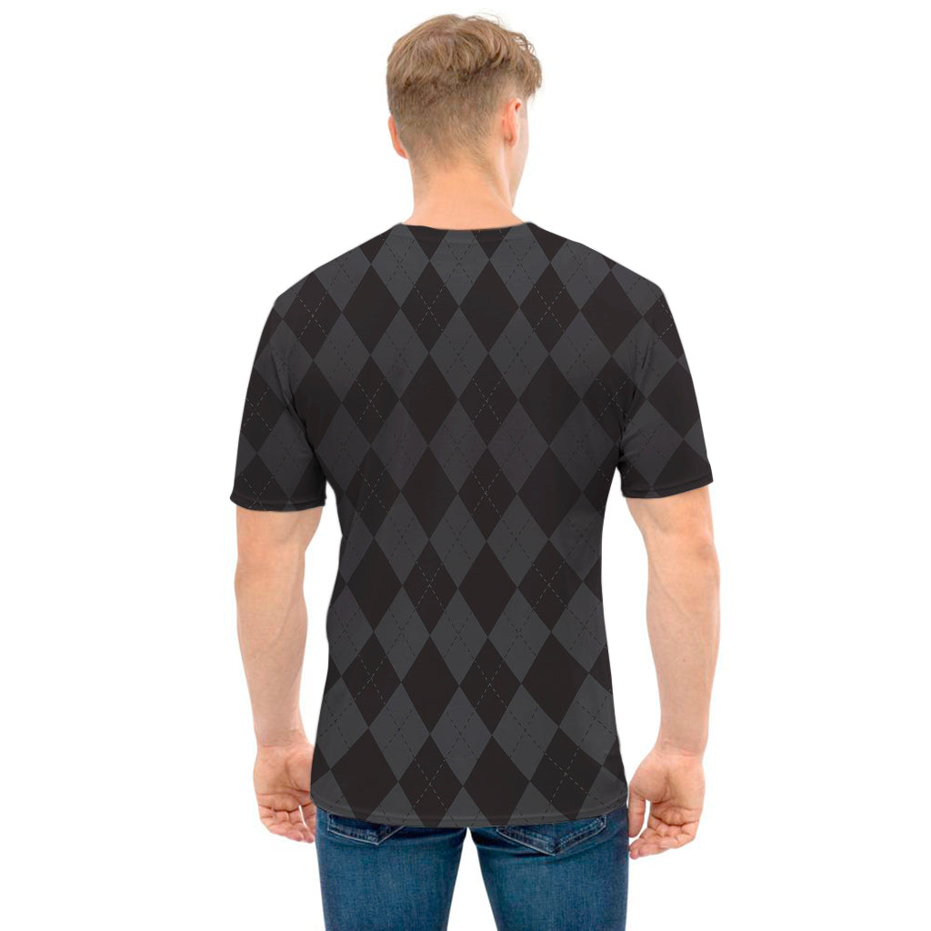 Black And Grey Argyle Pattern Print Men's T-Shirt