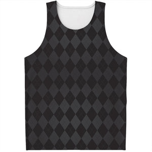 Black And Grey Argyle Pattern Print Men's Tank Top