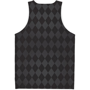 Black And Grey Argyle Pattern Print Men's Tank Top