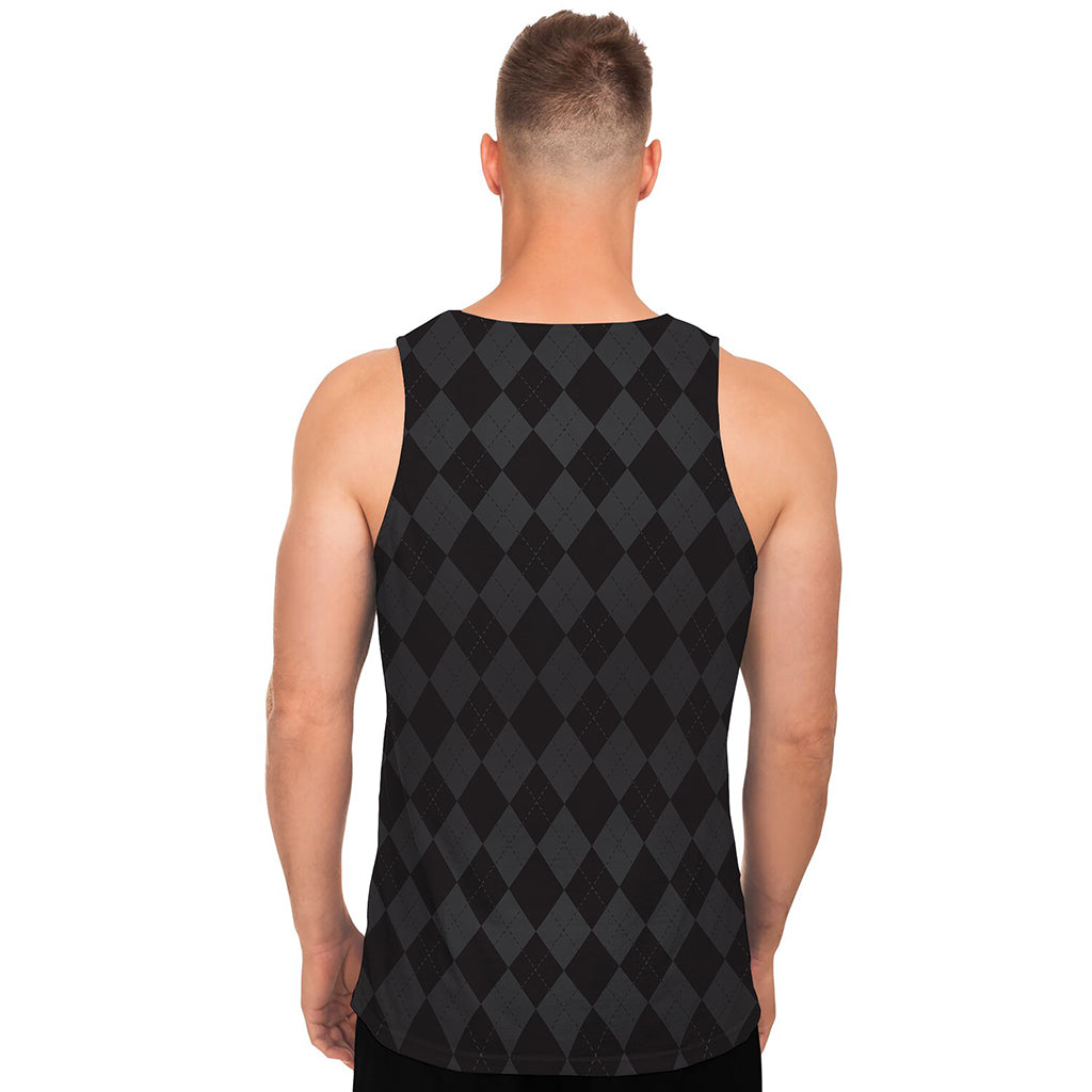 Black And Grey Argyle Pattern Print Men's Tank Top