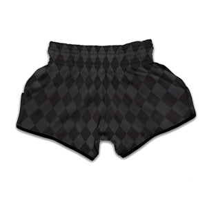 Black And Grey Argyle Pattern Print Muay Thai Boxing Shorts