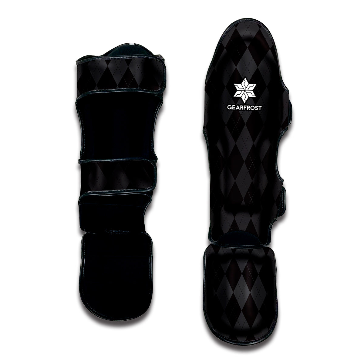 Black And Grey Argyle Pattern Print Muay Thai Shin Guard